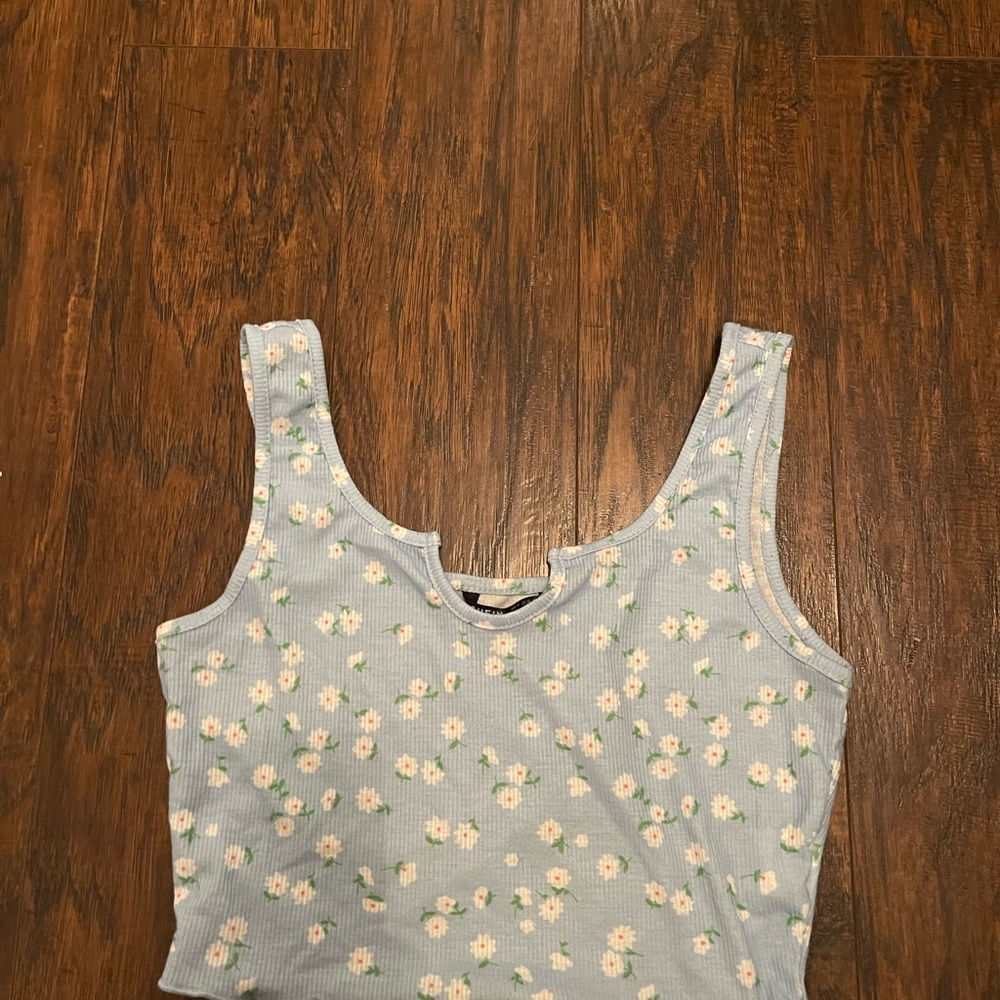 Blue Flower Crop Top From Shein